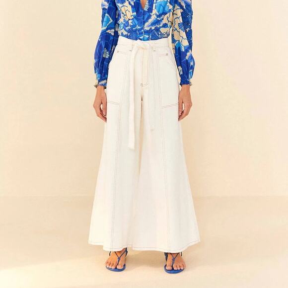 Farm Rio Belted Wide-Leg Twill Pants M - Picture 1 of 11